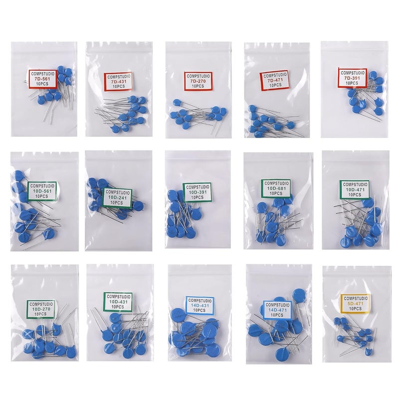 COMPSTUDIO 15Value 150Pcs Varistor Resistance kit 470V Voltage Dependent Resistors - Image 2